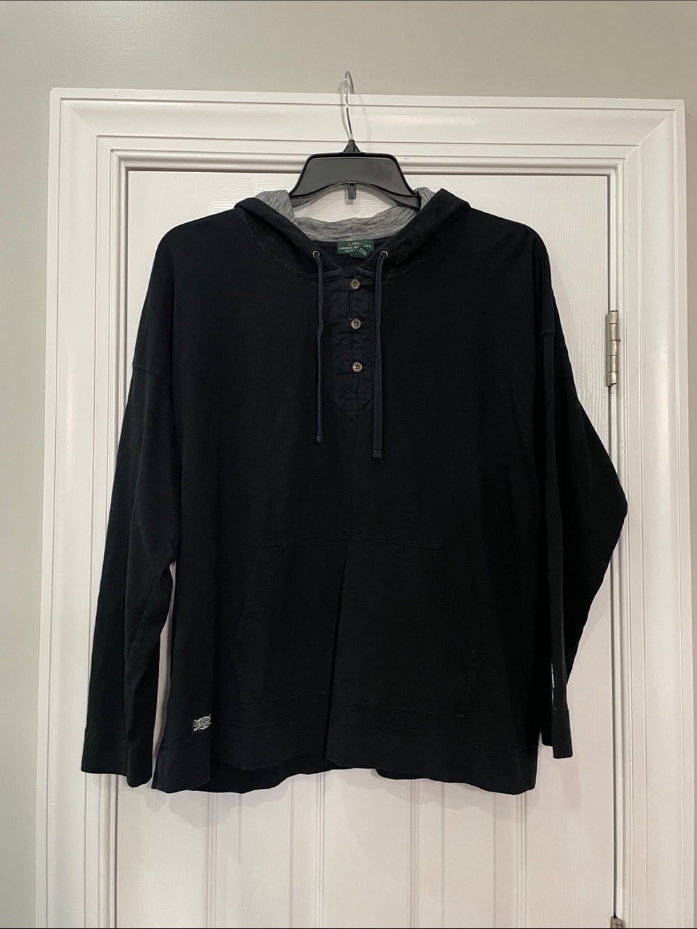 Ralph Lauren Black Hooded Henley Pullover